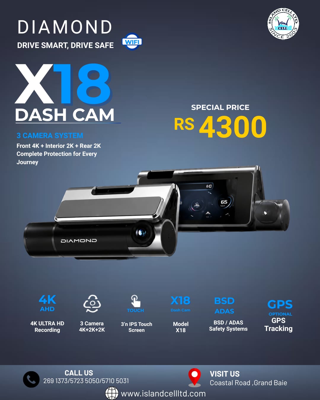 Diamond X18 4K HDR 3 Lens Car Camera